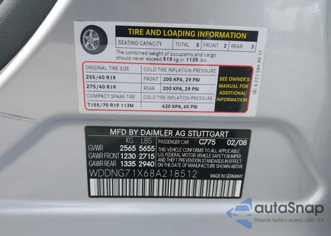 2008 Mercedes-Benz S 550 from USA, damaged, VIN WDDNG71X68A218512